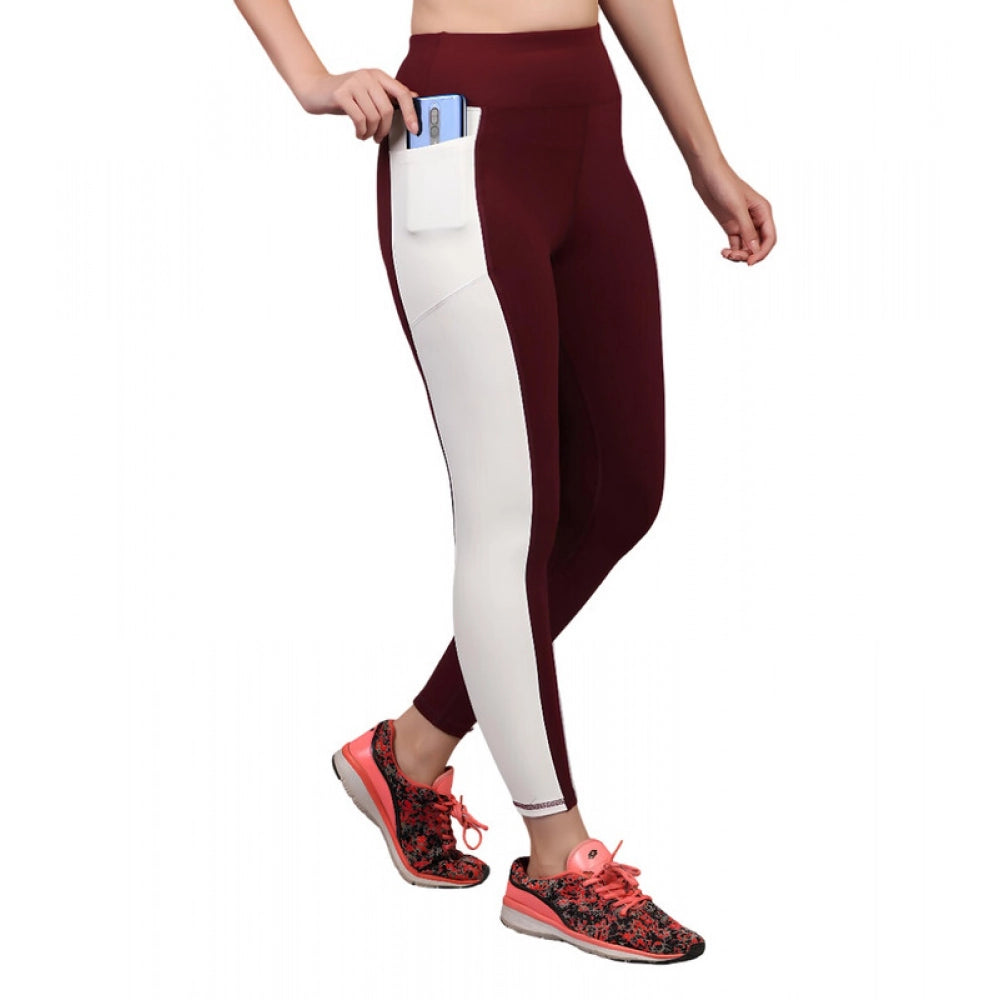 Women's Polyester Solid Ankle length High Waisted Tights (Maroon)
