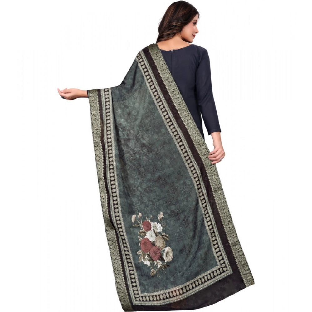 Women's chanderi silk  Printed Dupatta (Black, Length: 2 Mtr)