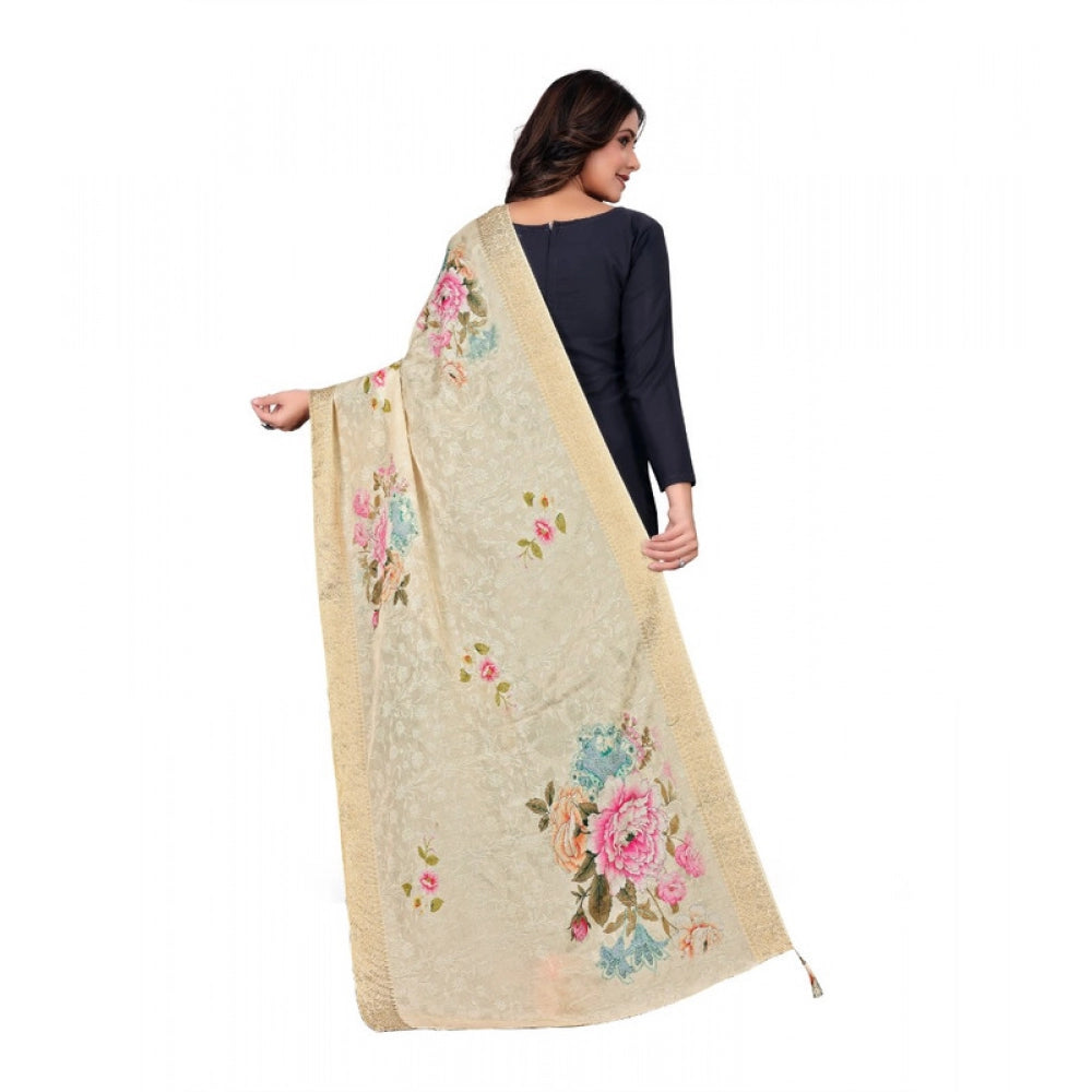 Women's chanderi silk  Printed Dupatta (Beige, Length: 2 Mtr)