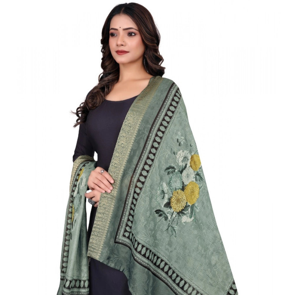 Women's chanderi silk  Printed Dupatta (Green, Length: 2 Mtr)