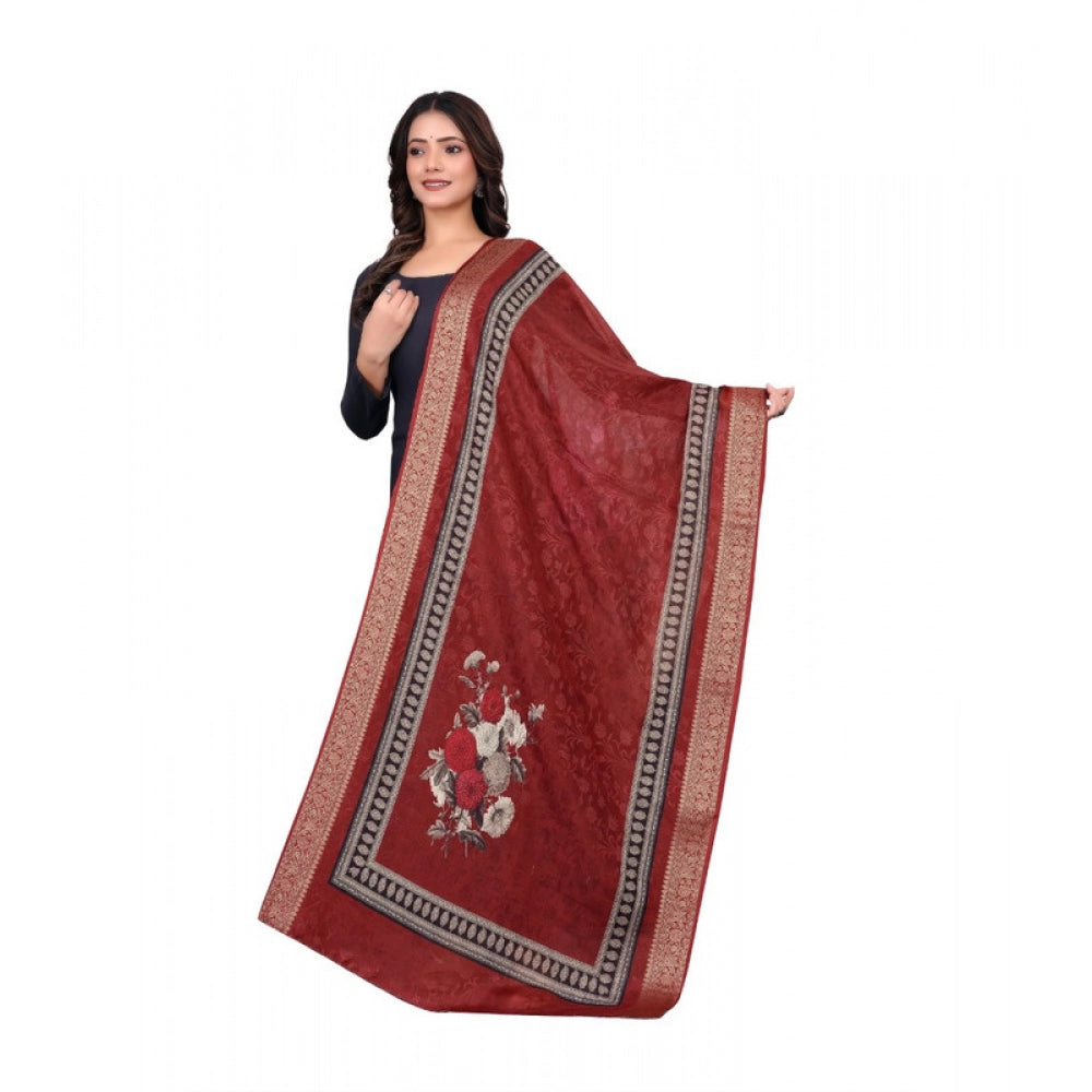 Women's chanderi silk  Printed Dupatta (Maroon, Length: 2 Mtr)