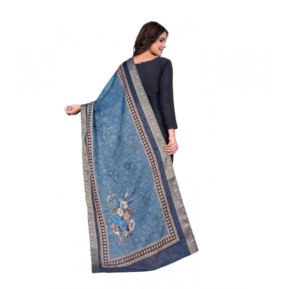 Women's chanderi silk  Printed Dupatta (Navy Blue, Length: 2 Mtr)