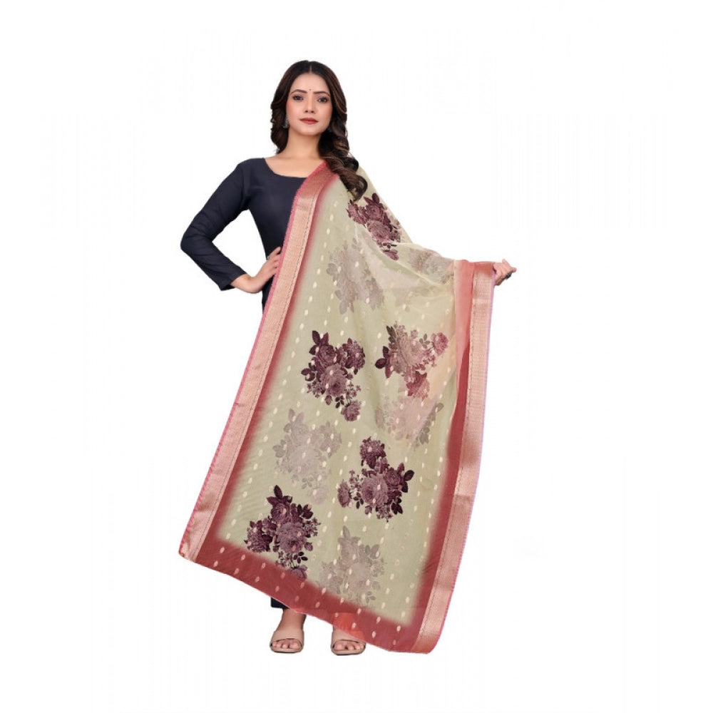 Women's chanderi silk  Printed Dupatta (Beige, Length: 2 Mtr)