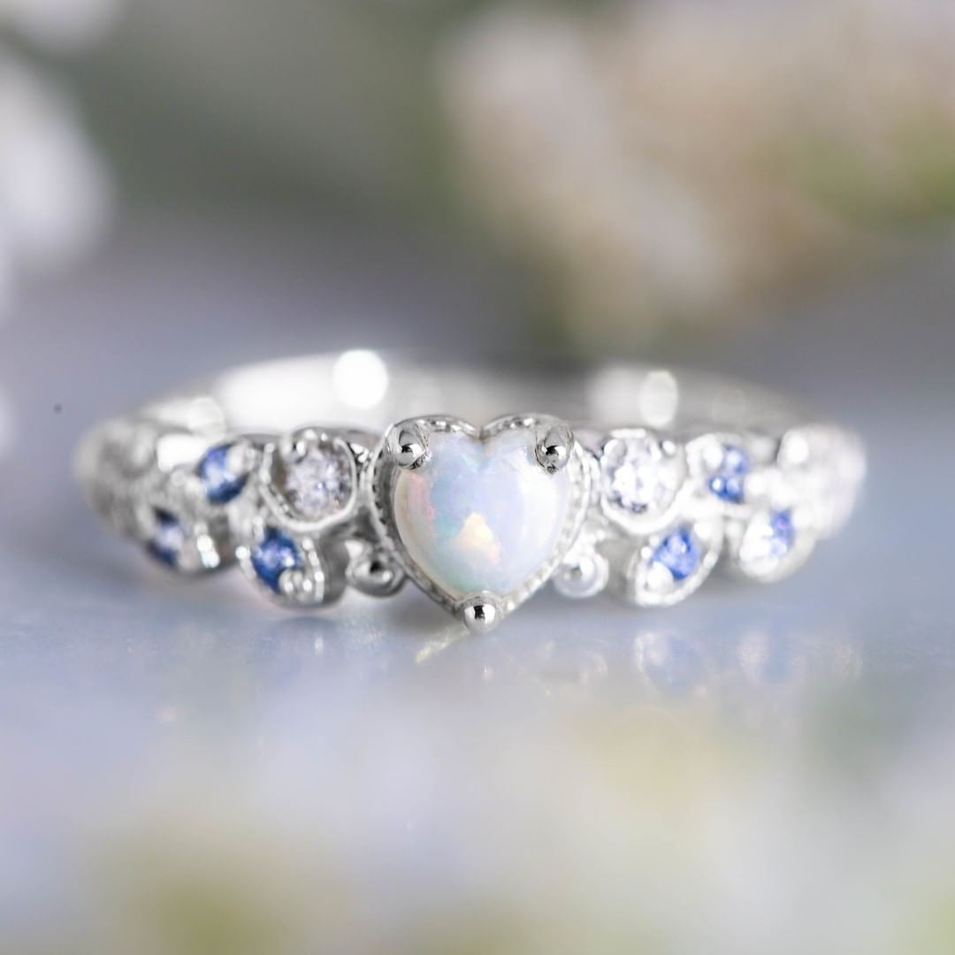Flower Opal Ocean Heart Love Women's Peach Heart Ring