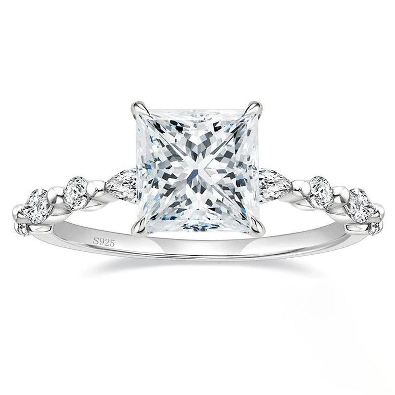 Square Zircon Princess Cut Diamond Ring