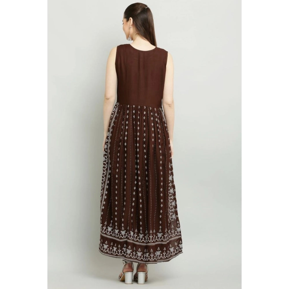 Women's Casual Rayon Sleeveless Kurti (Brown)