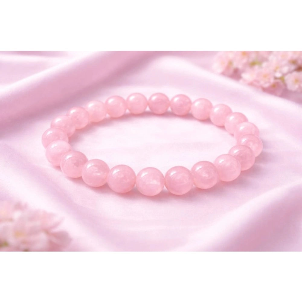 Natural Crystal 8mm Rose Quartz Bracelet  (Light Pink)