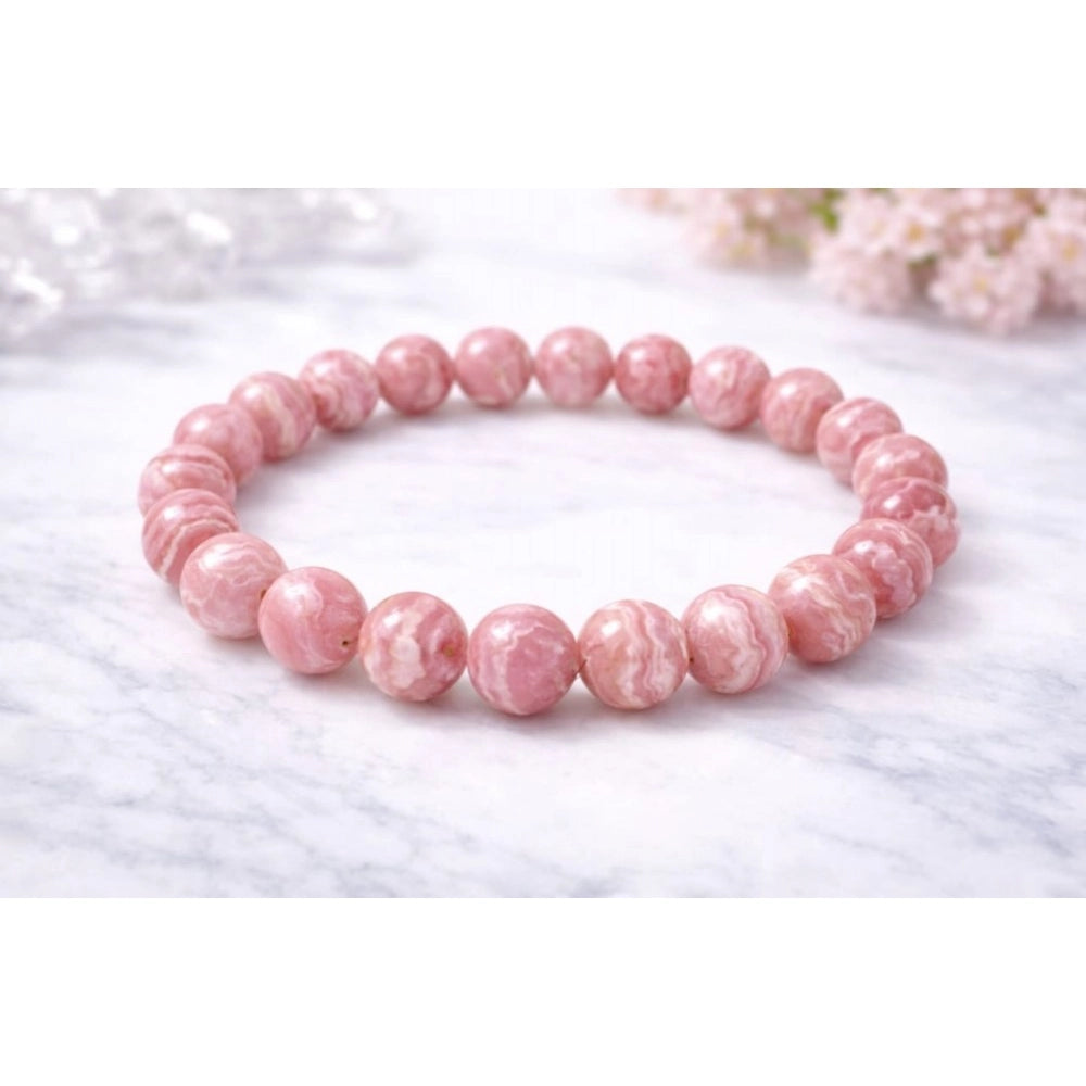 Natural Crystal 8mm Rhodochrosite Bracelet (Pink)