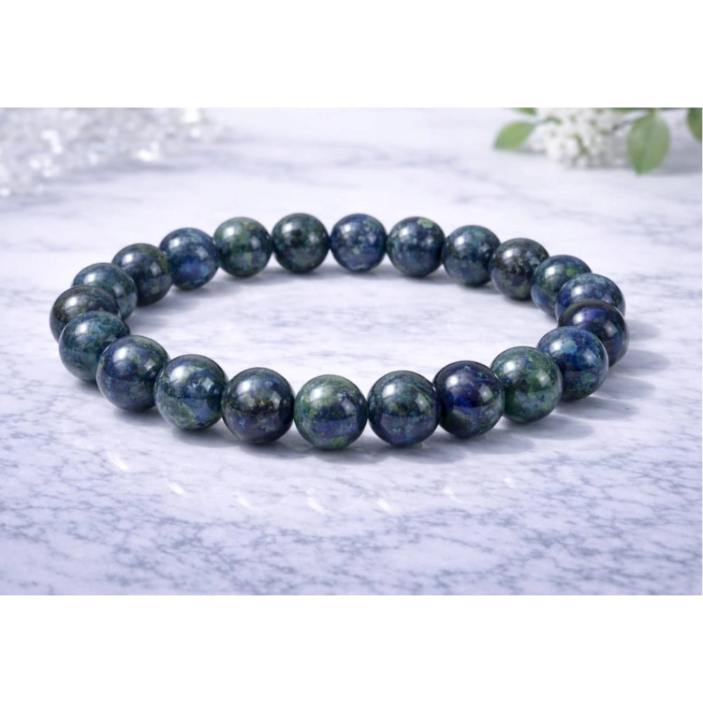 Natural Crystal 8mm Azurite Bracelet  (Dark Green)