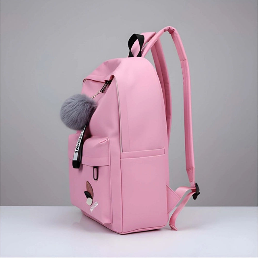 Unisex PU Leather Solid Medium Zipper Backpack (Pink)