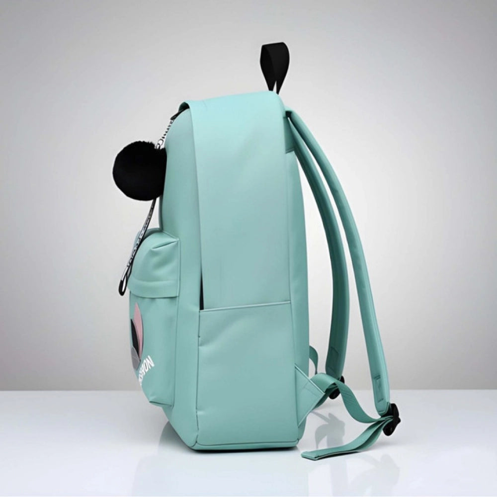 Unisex PU Leather Solid Medium Zipper Backpack (Green)