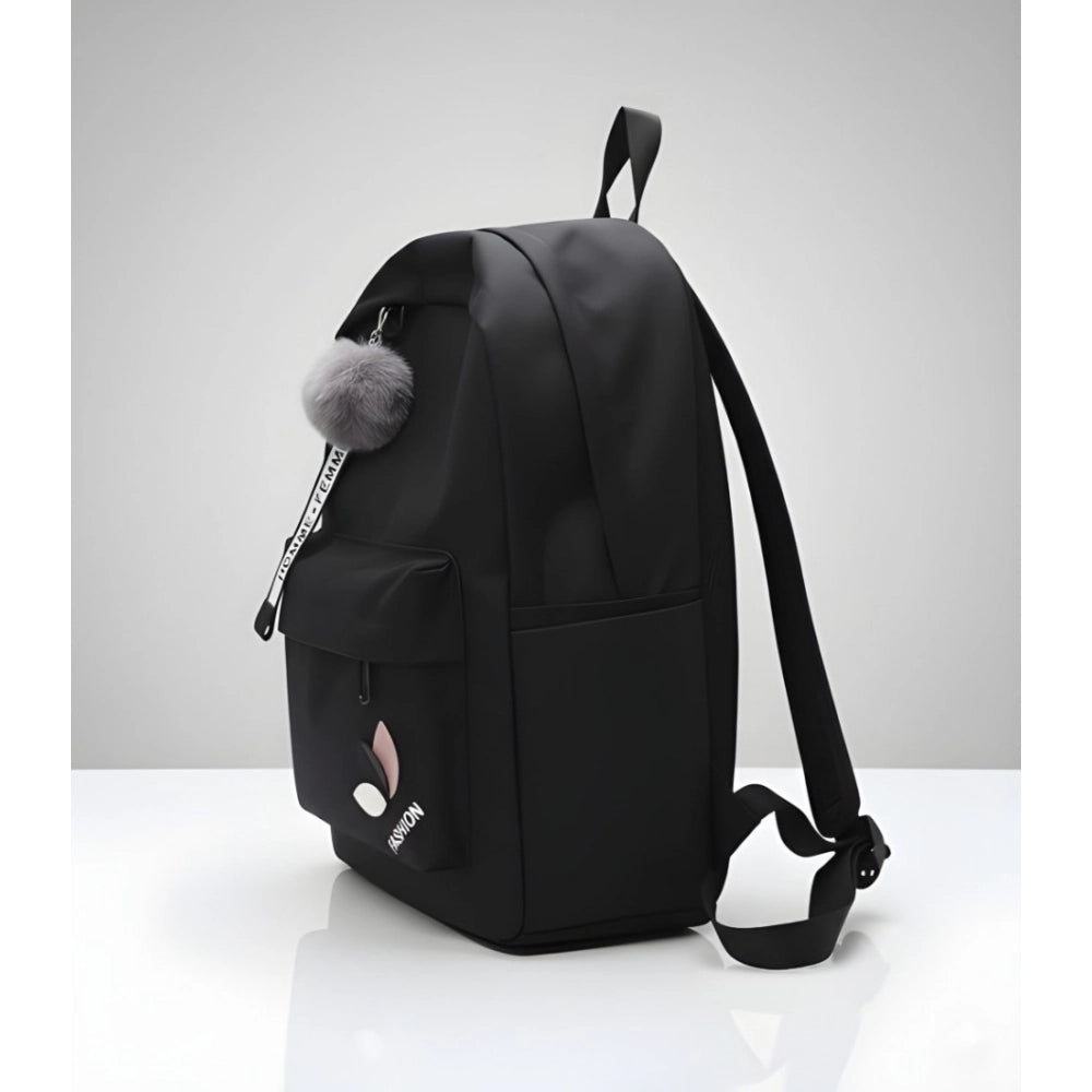 Unisex PU Leather Solid Medium Zipper Backpack (Black)
