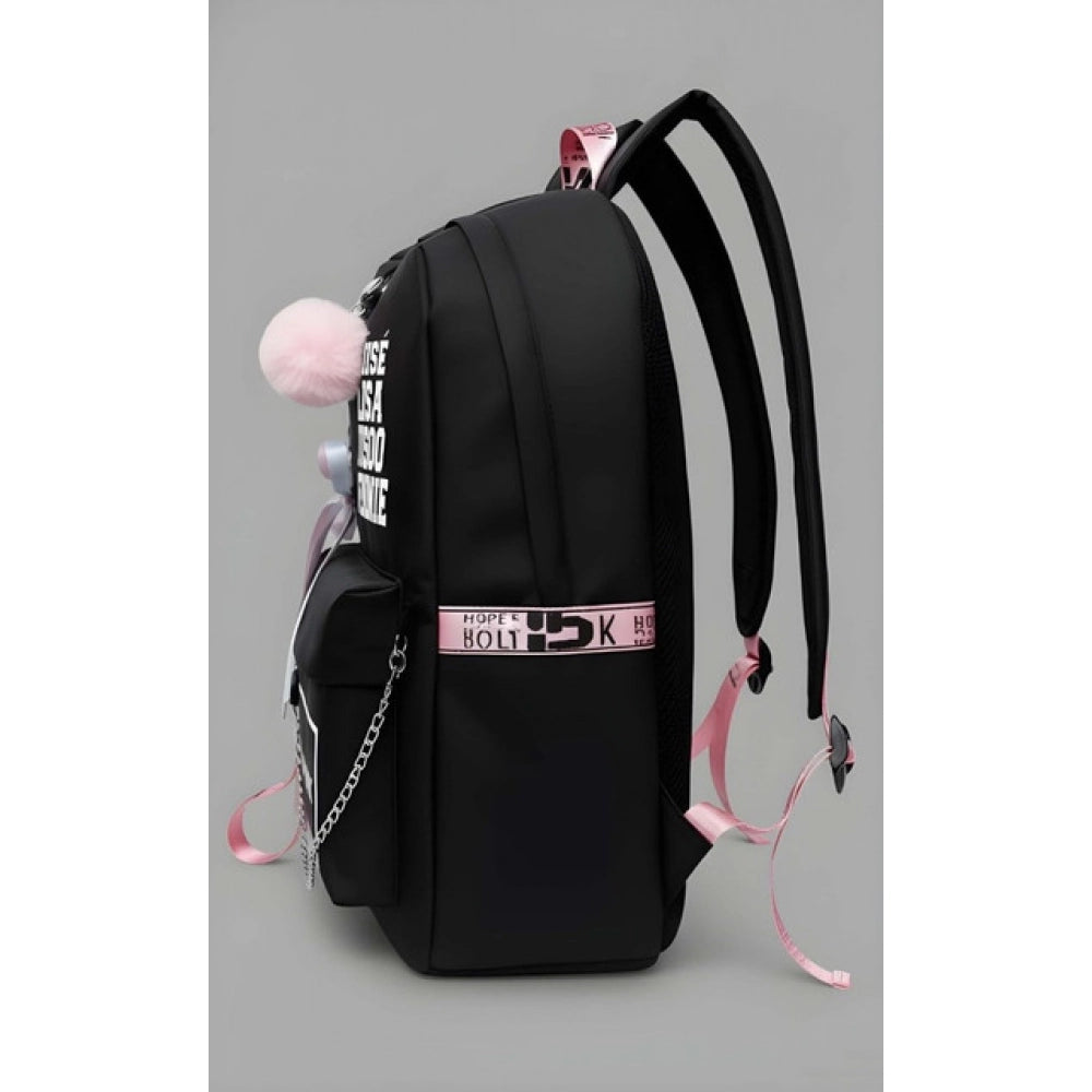 Unisex PU Leather Solid Medium Zipper Backpack (Black)