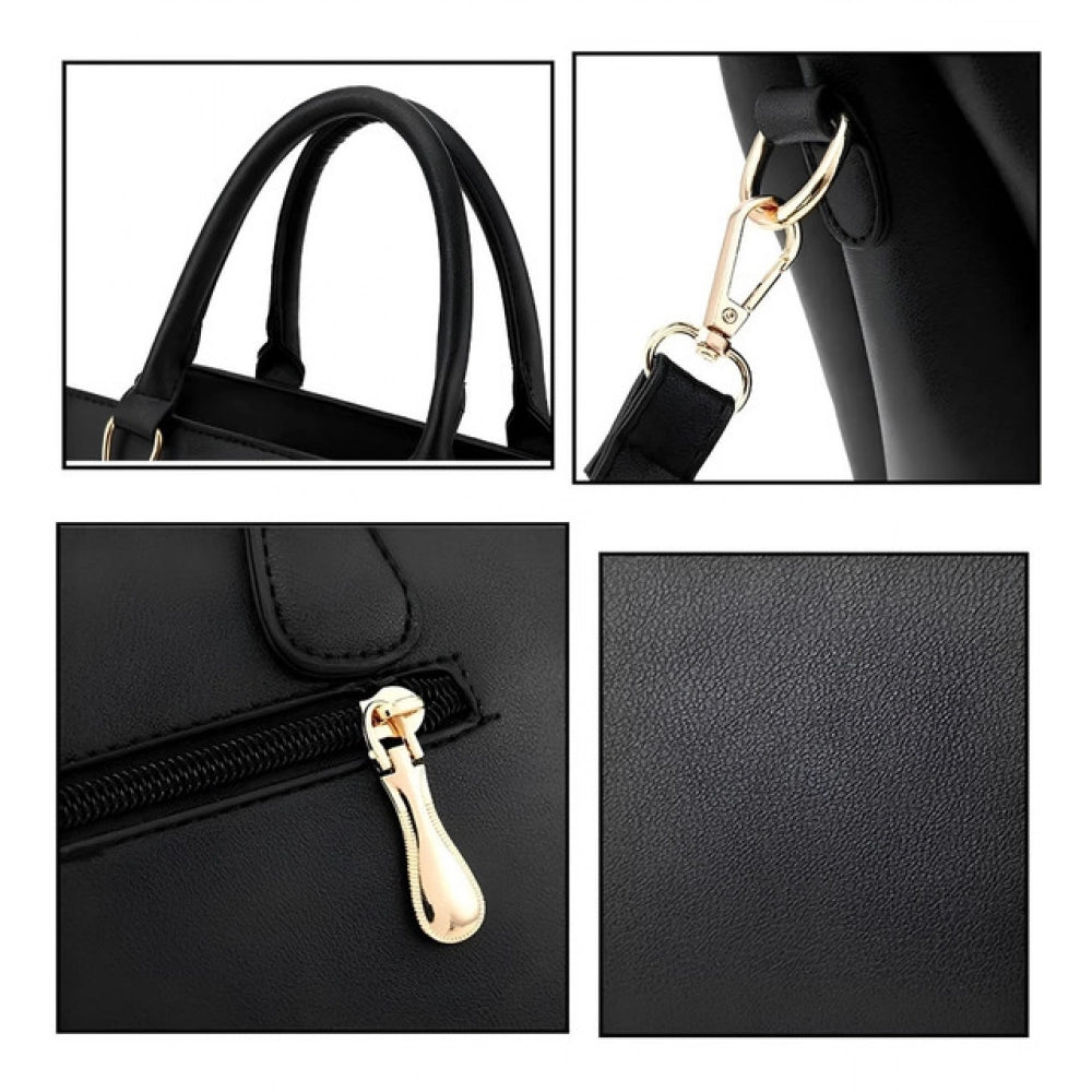 Women's PU Leather Solid Shoulder Zipper Handbag (Black)
