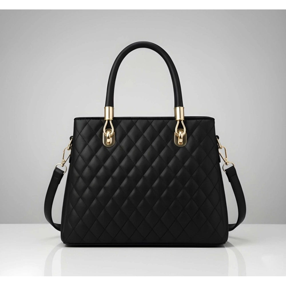 Women's PU Leather Solid Shoulder Zipper Handbag (Black)