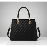 Women's PU Leather Solid Shoulder Zipper Handbag (Black)