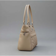Women's PU Leather Solid Shoulder Zipper Handbag (Beige)