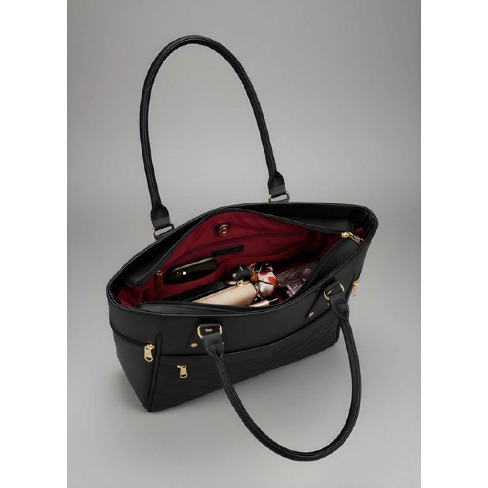 Women's PU Leather Solid Shoulder Zipper Handbag (Black)