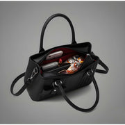 Women's PU Leather Solid Shoulder Zipper Handbag (Black)