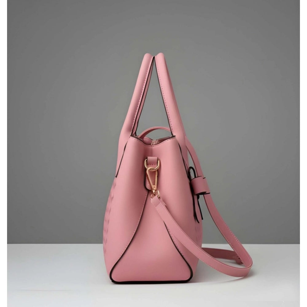 Women's PU Leather Solid Shoulder Zipper Handbag (Pink)