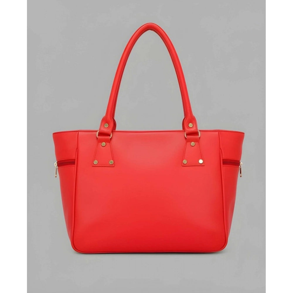Women's PU Leather Solid Shoulder Zipper Handbag (Red)