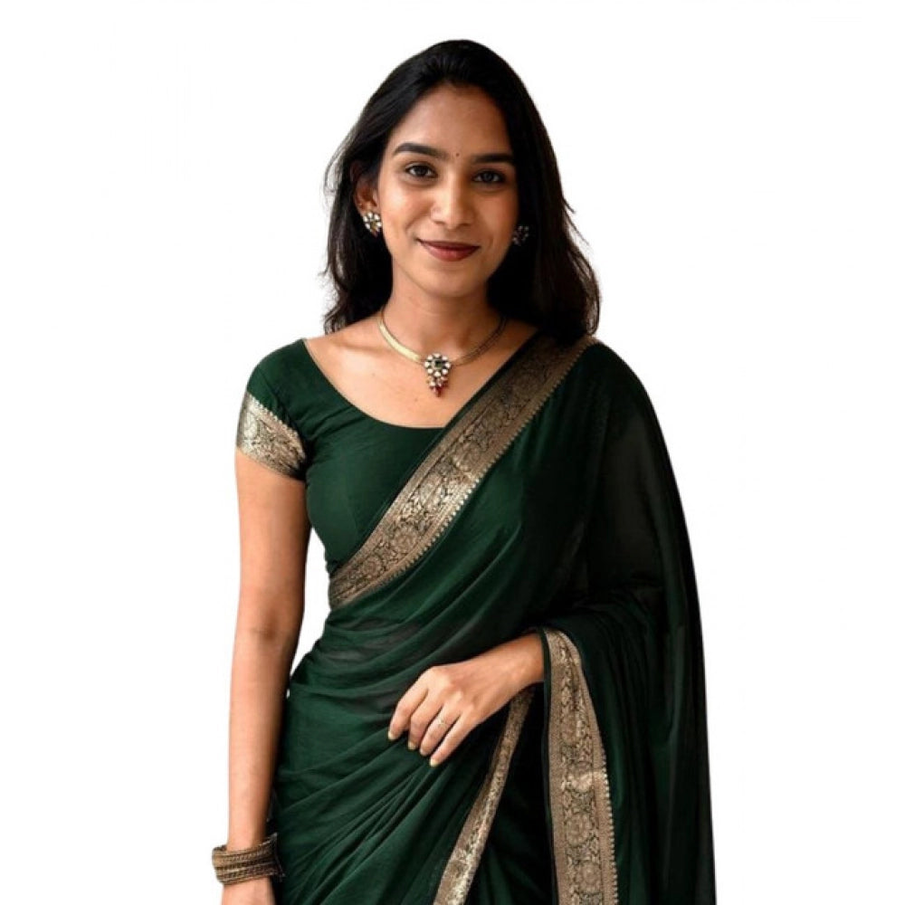 Women's Vichitra Silk Printed Saree With Unstitched Blouse 5.5Mtr (Green)