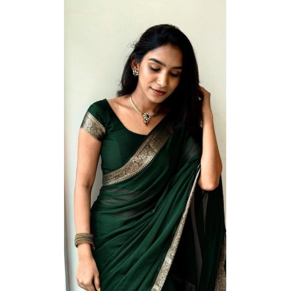 Women's Vichitra Silk Printed Saree With Unstitched Blouse 5.5Mtr (Green)