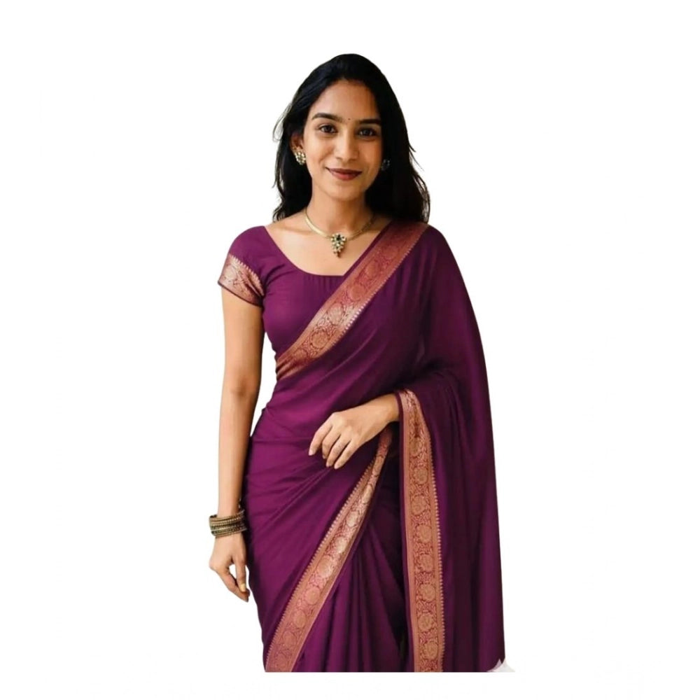 Women's Vichitra Silk Printed Saree With Unstitched Blouse 5.5Mtr (Wine)