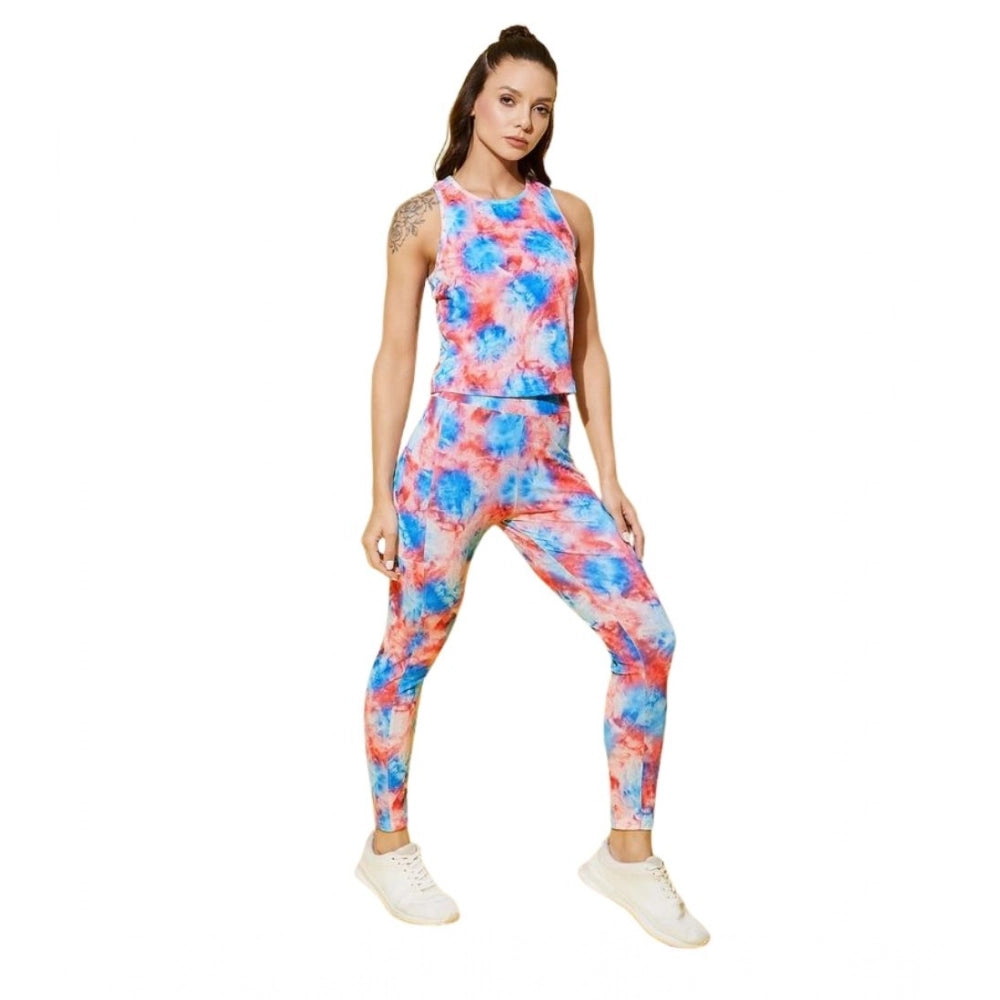 Women's Polyester Lycra Printed Sleeveless Active Wear (Multicolor)