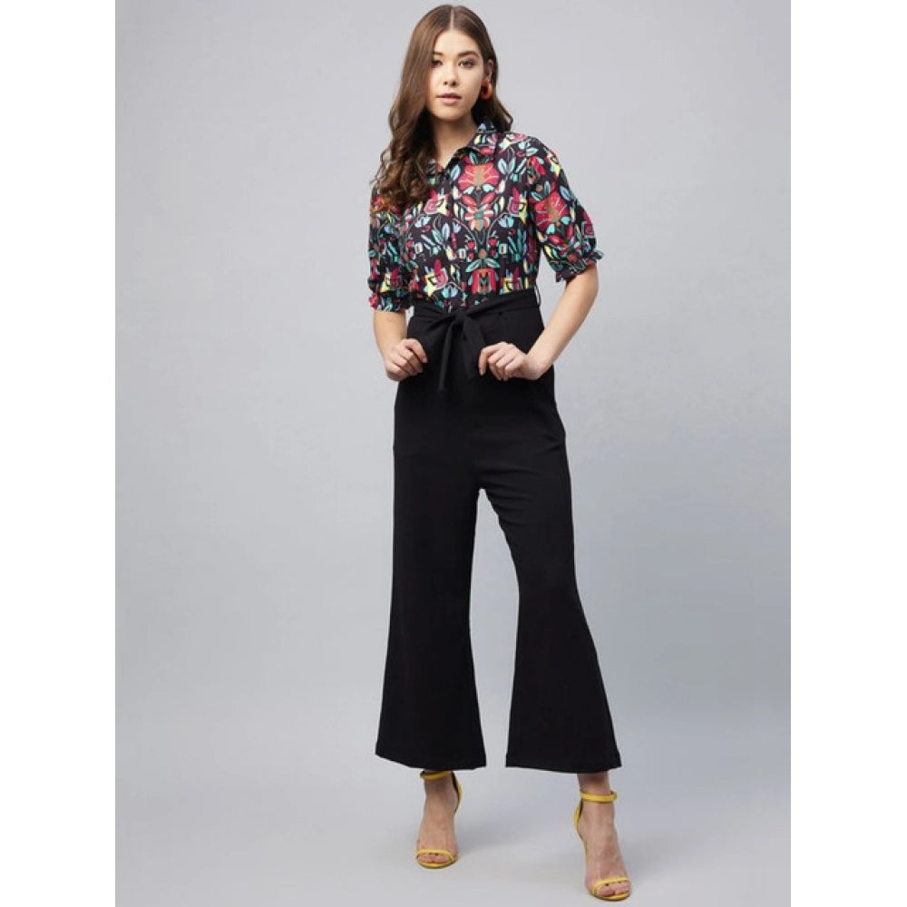 Women's Polyester Floral Short Sleeve Jumpsuit (Multicolor)