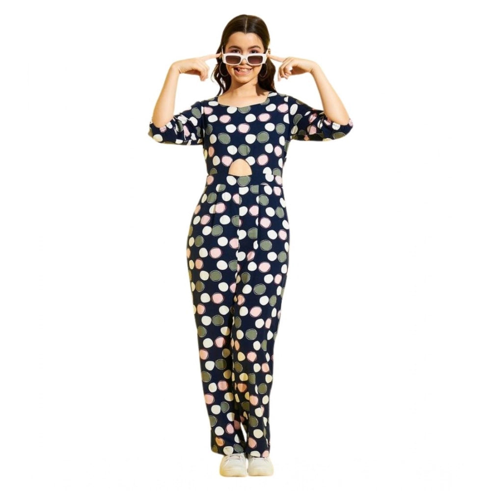 Girl's Cotton Polka 3-4th Sleeve Jumpsuit (Multicolor)