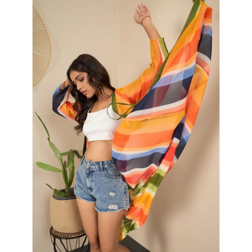 Women's Polyester Crepe Printed Long Sleeves Shrug (Multicolor)