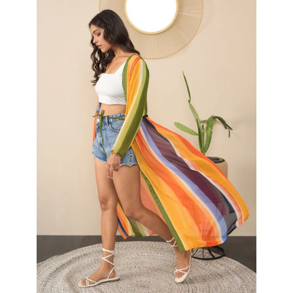 Women's Polyester Crepe Printed Long Sleeves Shrug (Multicolor)