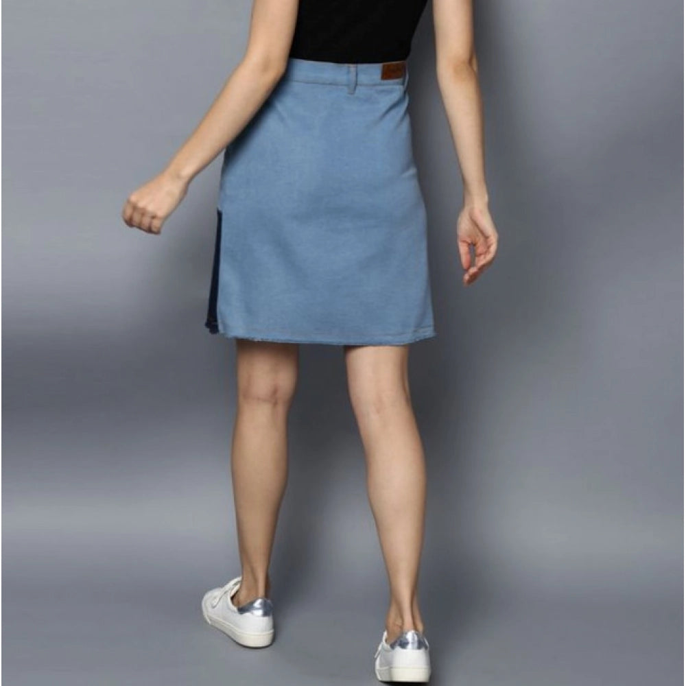 Women's Denim Brick Style Buttoned Skirt (Blue)