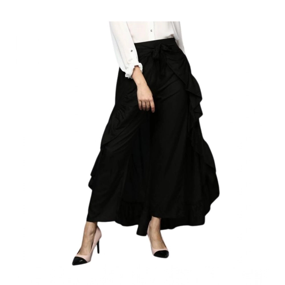 Women's Rayon Ruffled Elasticated Skirt (Black)