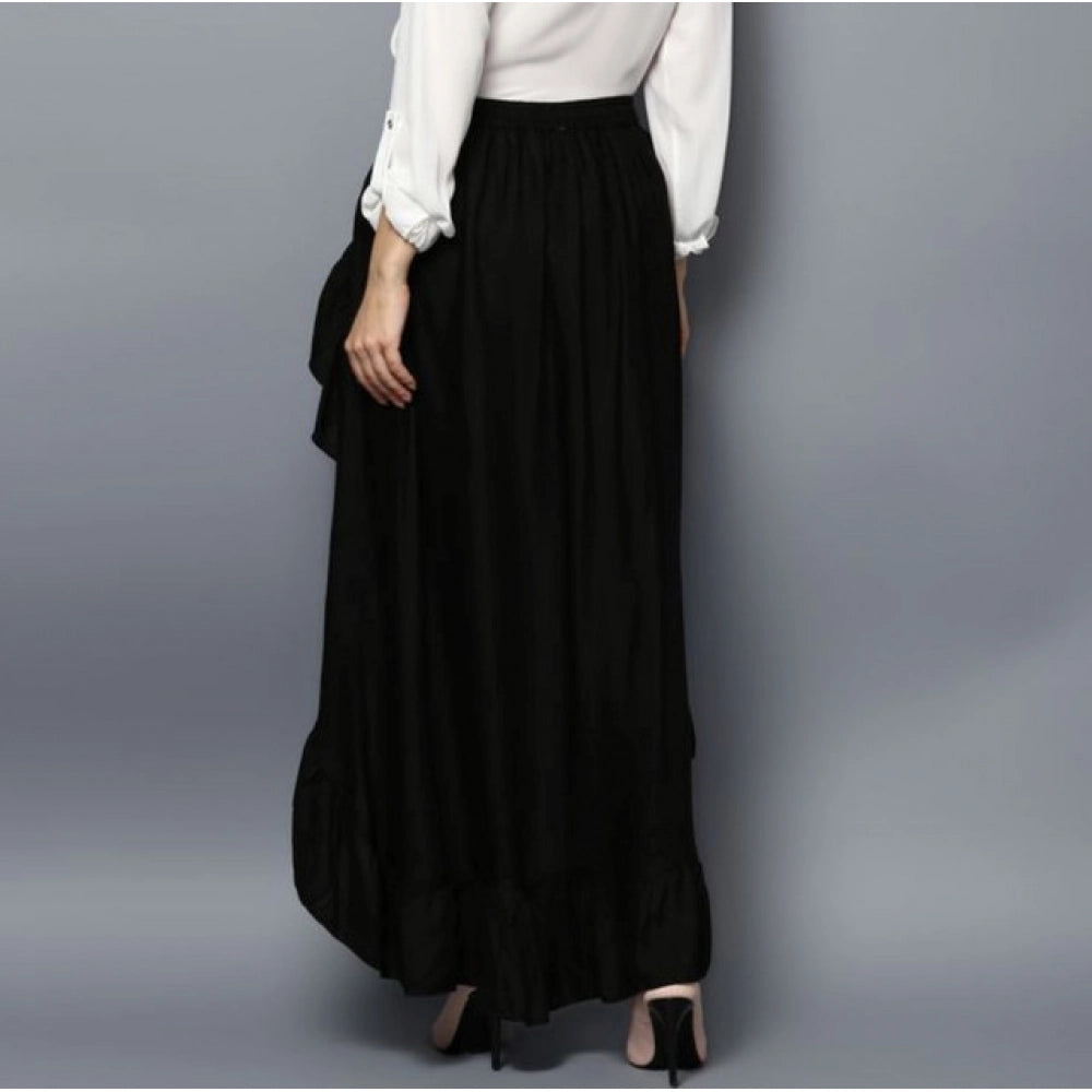Women's Rayon Ruffled Elasticated Skirt (Black)
