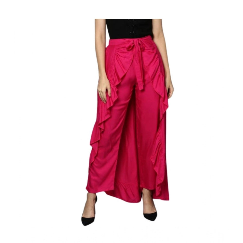 Women's Rayon Ruffled Elasticated Skirt (Pink)