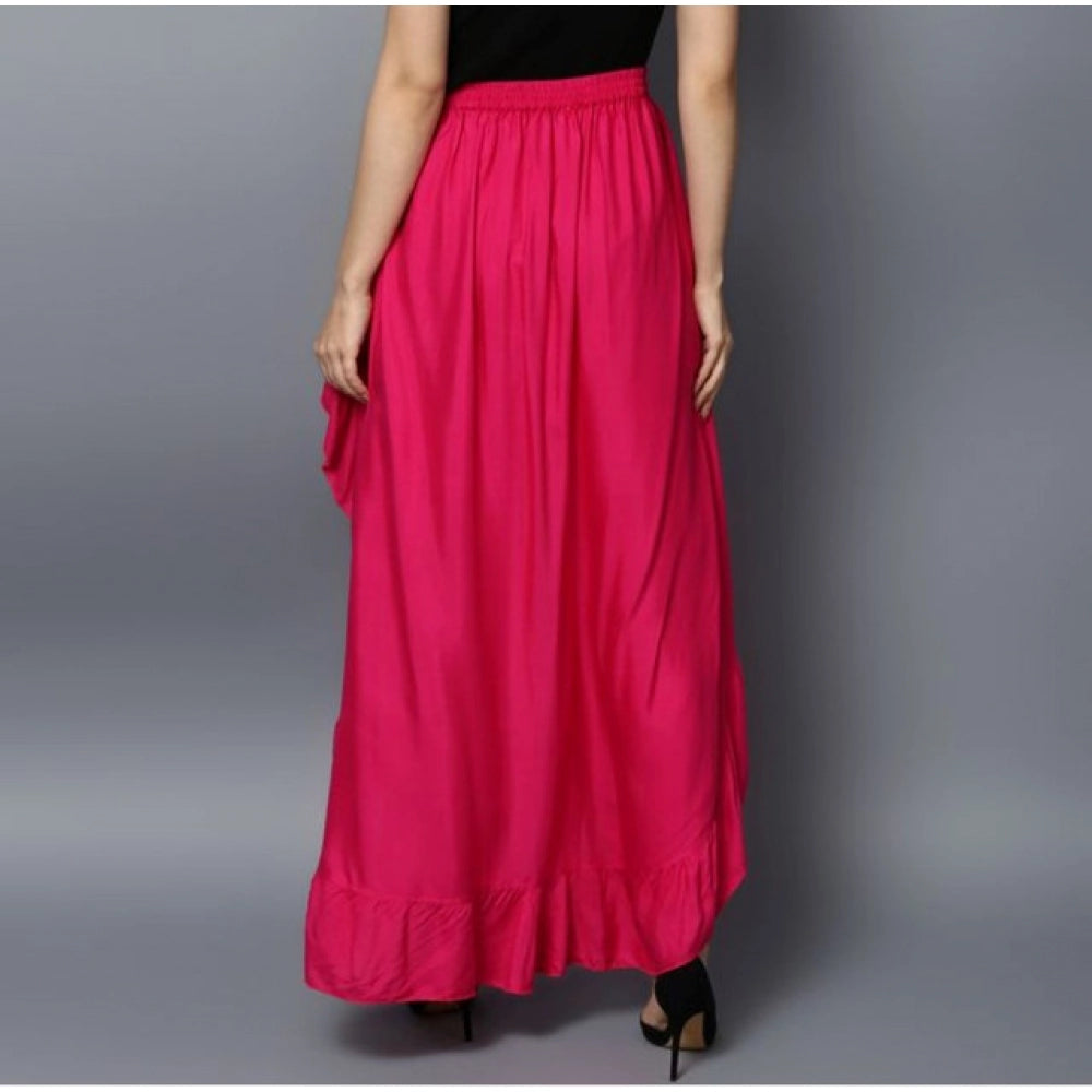 Women's Rayon Ruffled Elasticated Skirt (Pink)