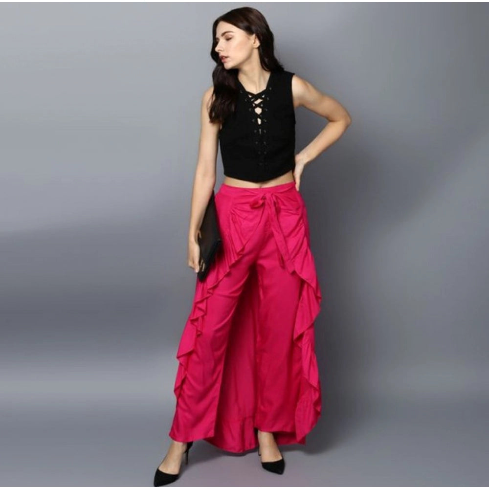 Women's Rayon Ruffled Elasticated Skirt (Pink)