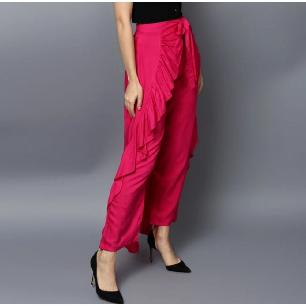 Women's Rayon Ruffled Elasticated Skirt (Pink)