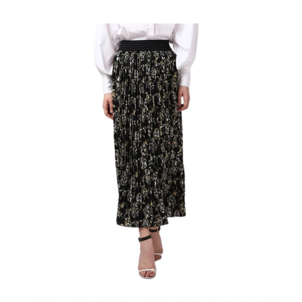 Women's Georgette Chain Print Elasticated Skirt (Black-Cream)