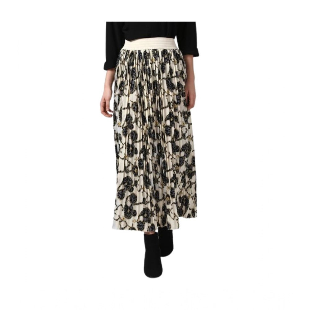 Women's Georgette Chain Print Elasticated Skirt (Cream-Black)
