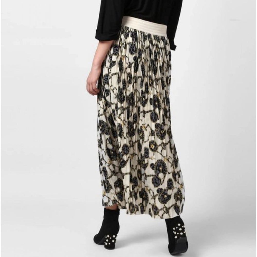 Women's Georgette Chain Print Elasticated Skirt (Cream-Black)