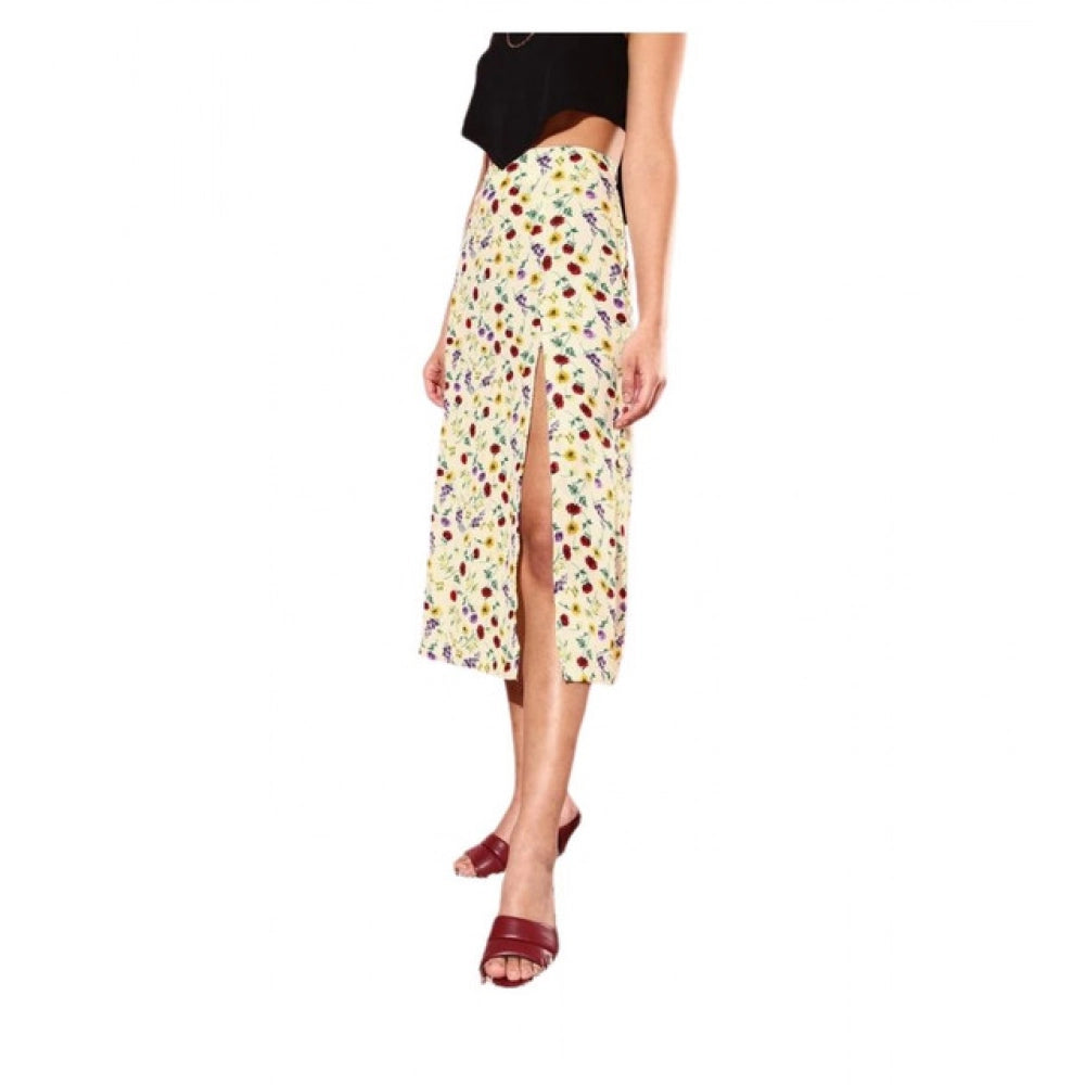 Women's Polyester Floral Side Zip Skirt (Multicolor)