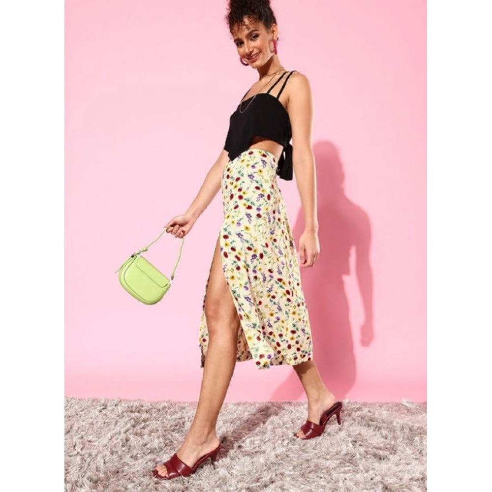 Women's Polyester Floral Side Zip Skirt (Multicolor)