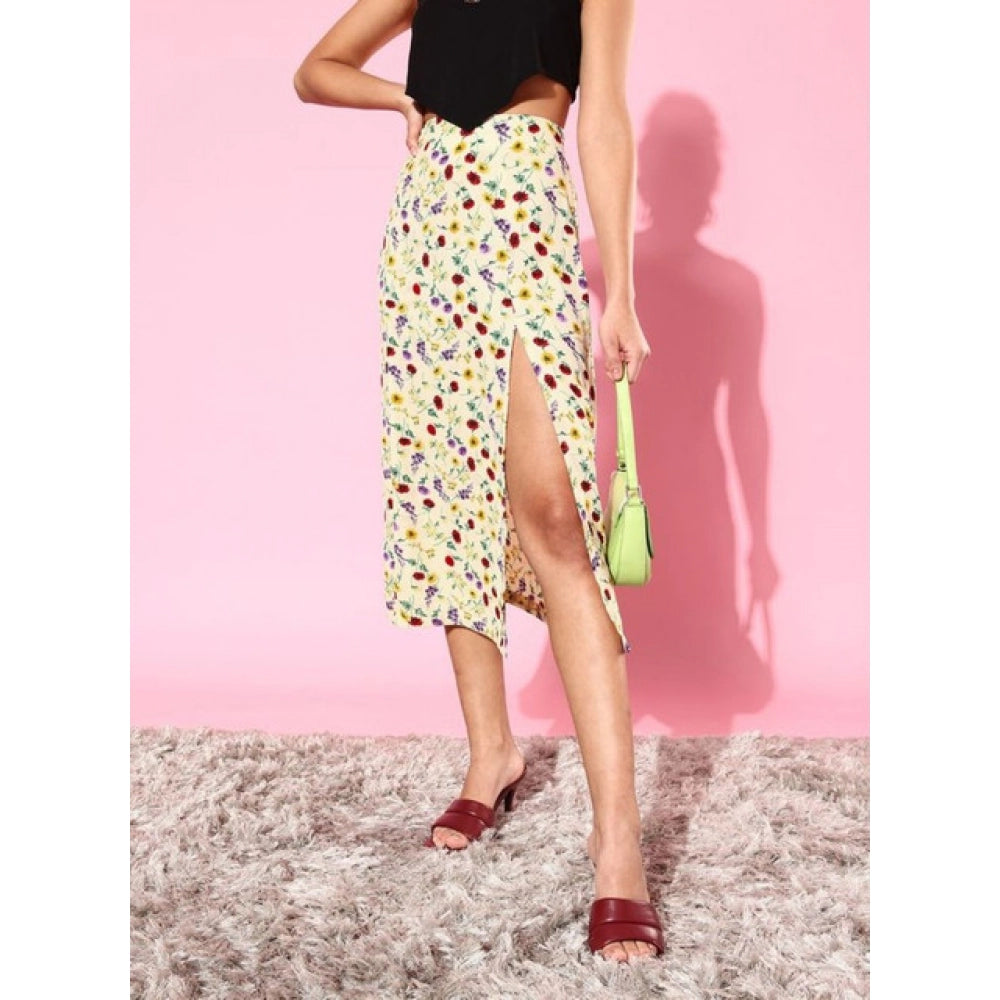 Women's Polyester Floral Side Zip Skirt (Multicolor)