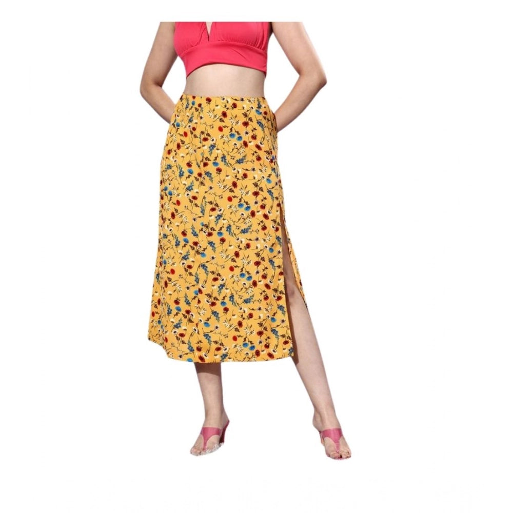 Women's Polyester Floral Side Zip Skirt (Multicolor)