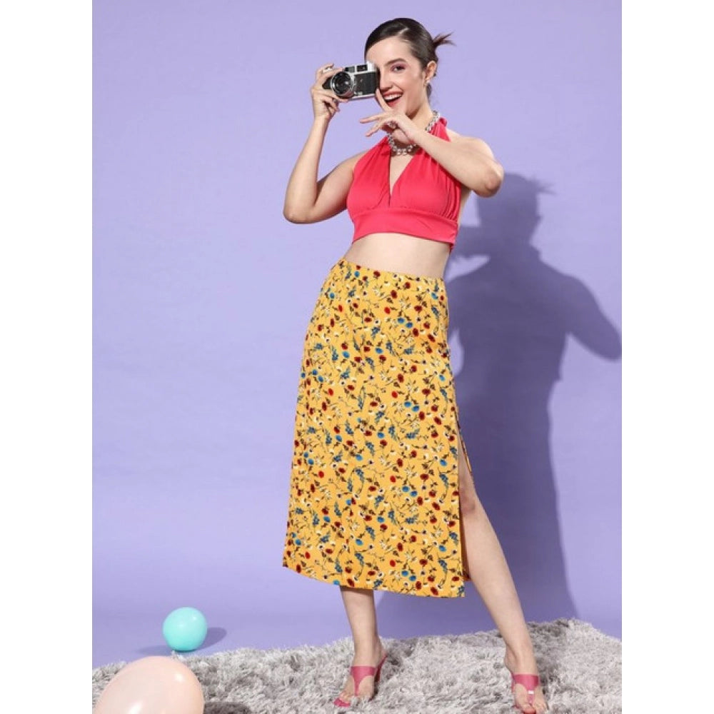Women's Polyester Floral Side Zip Skirt (Multicolor)