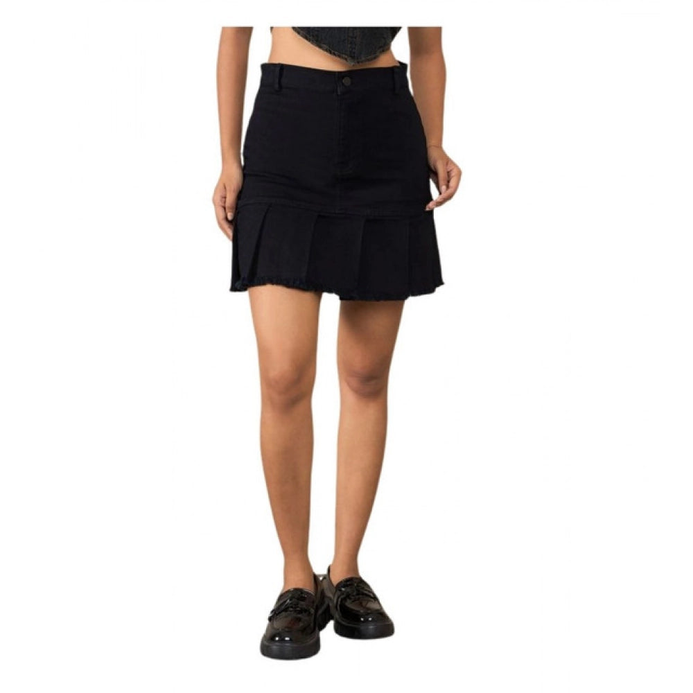 Women's Denim Washed Buttoned Skirt (Black)