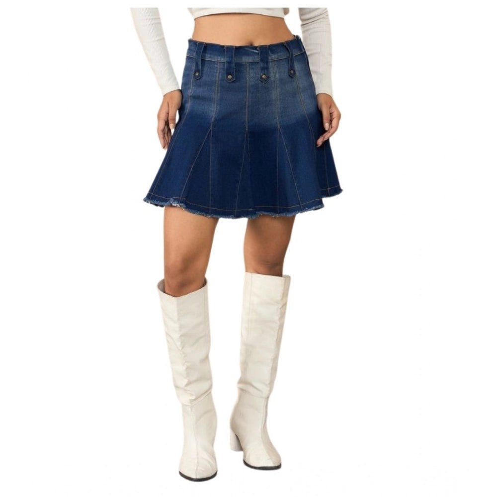 Women's Denim Washed Buttoned Skirt (Blue)